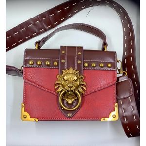 SOLD Designer Inspired Faux Leather Messenger Purse with Large Lion Head